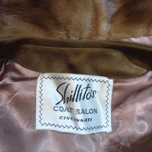 Vintage Shillito's Suede Leather Jacket 8 Long Trench Coat Fur Collar Dark Brown - Picture 11 of 16